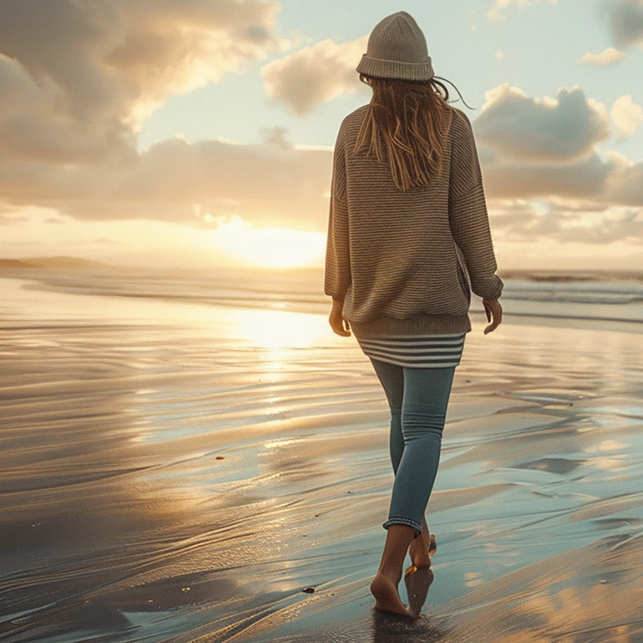 Women walking along the beach